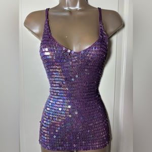 Gorgeous Lavender Purple Sequined Open-work camisole top Small New